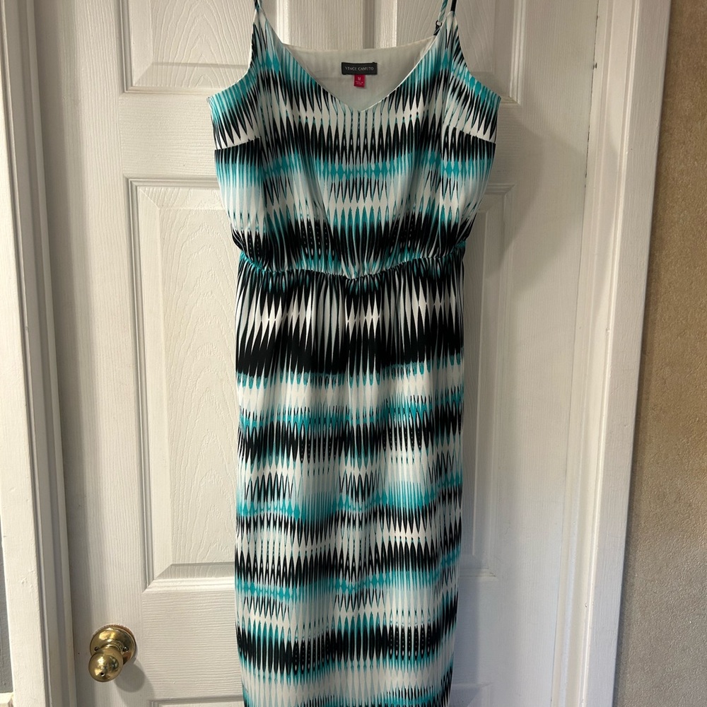 Vince Camuto Black and Teal Patterned Maxi Dress